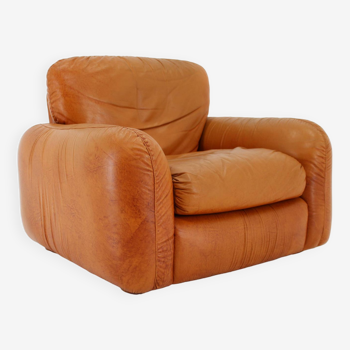 Fauteuil en cuir cognac des années 1970, Italie