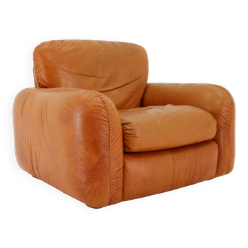 1970s  Cognac Leather Armchair ,Italy