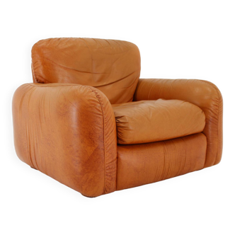 Fauteuil en cuir cognac des années 1970, Italie