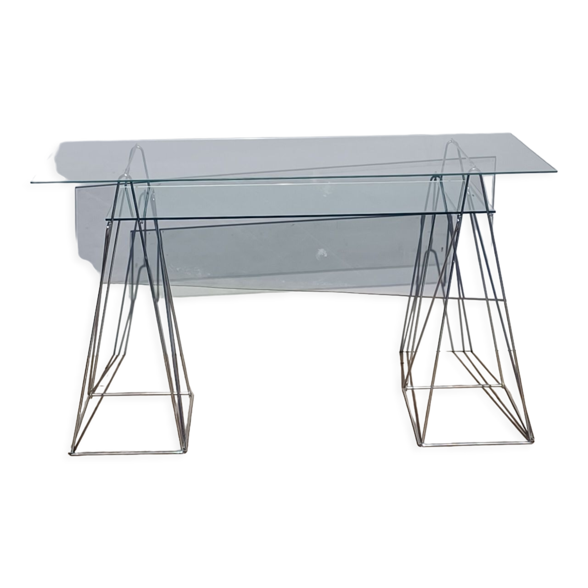 Vintage minimalist desk table steel and glass