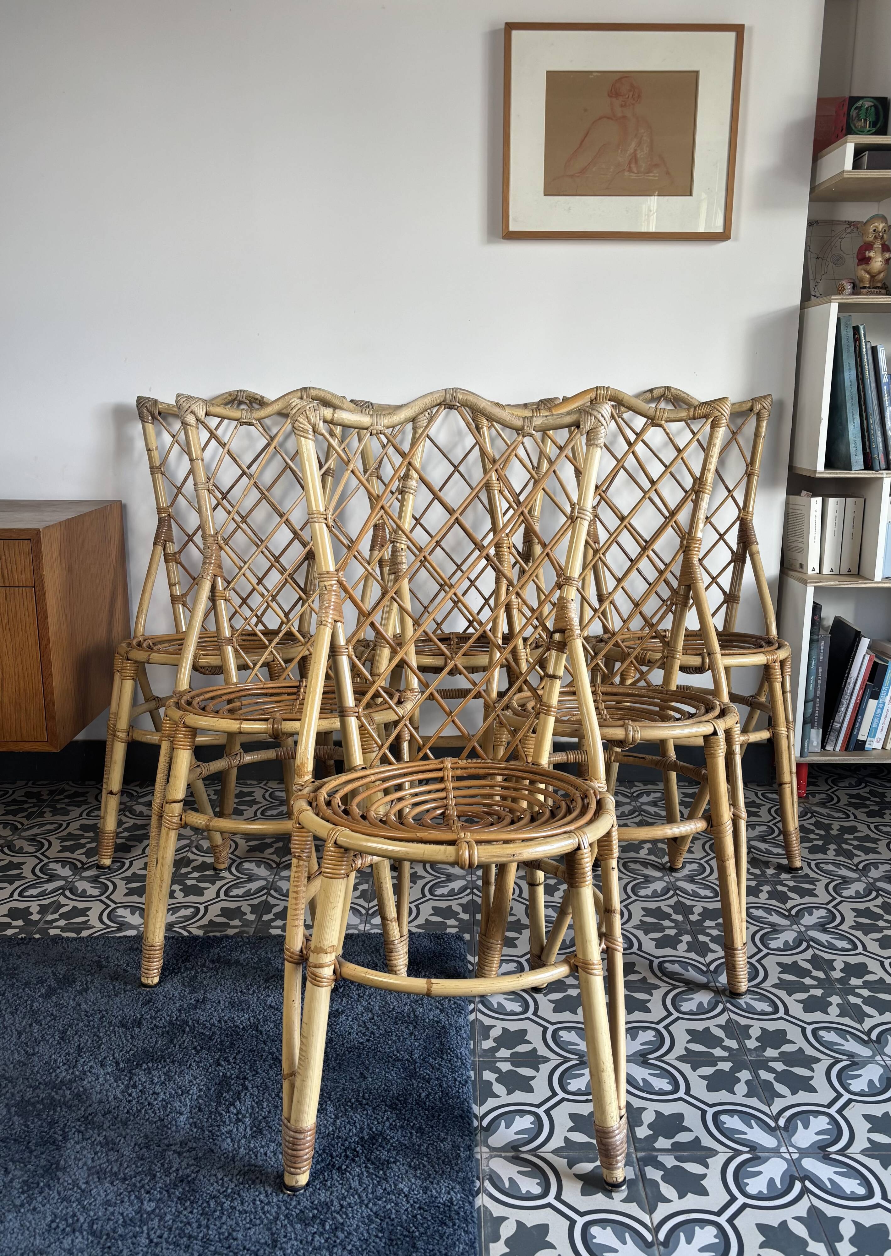6 bamboo chairs from the 1960s