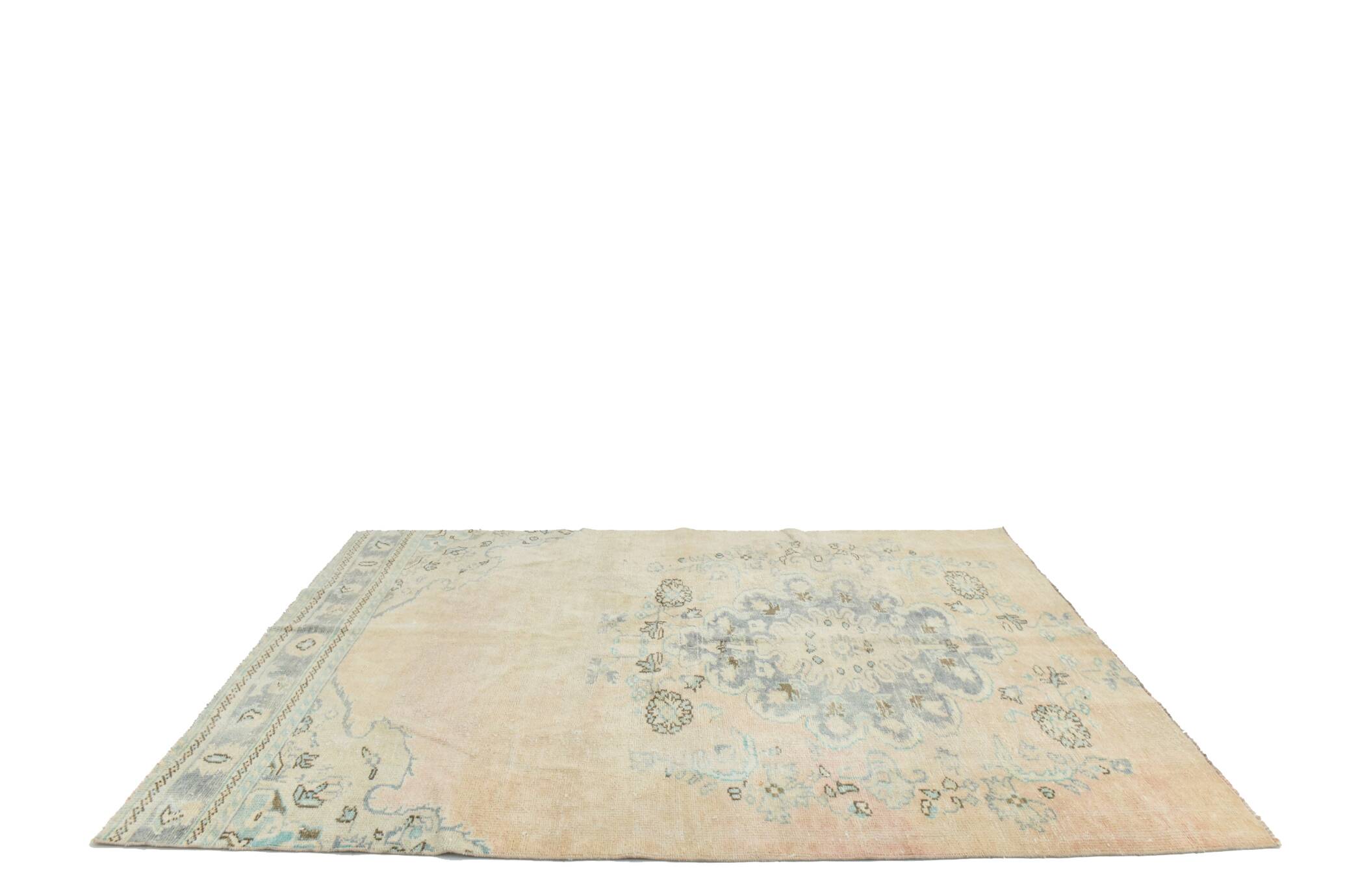 5x7 Peach Teal Green Distressed Turkish Rug, 158x227Cm SK 23057