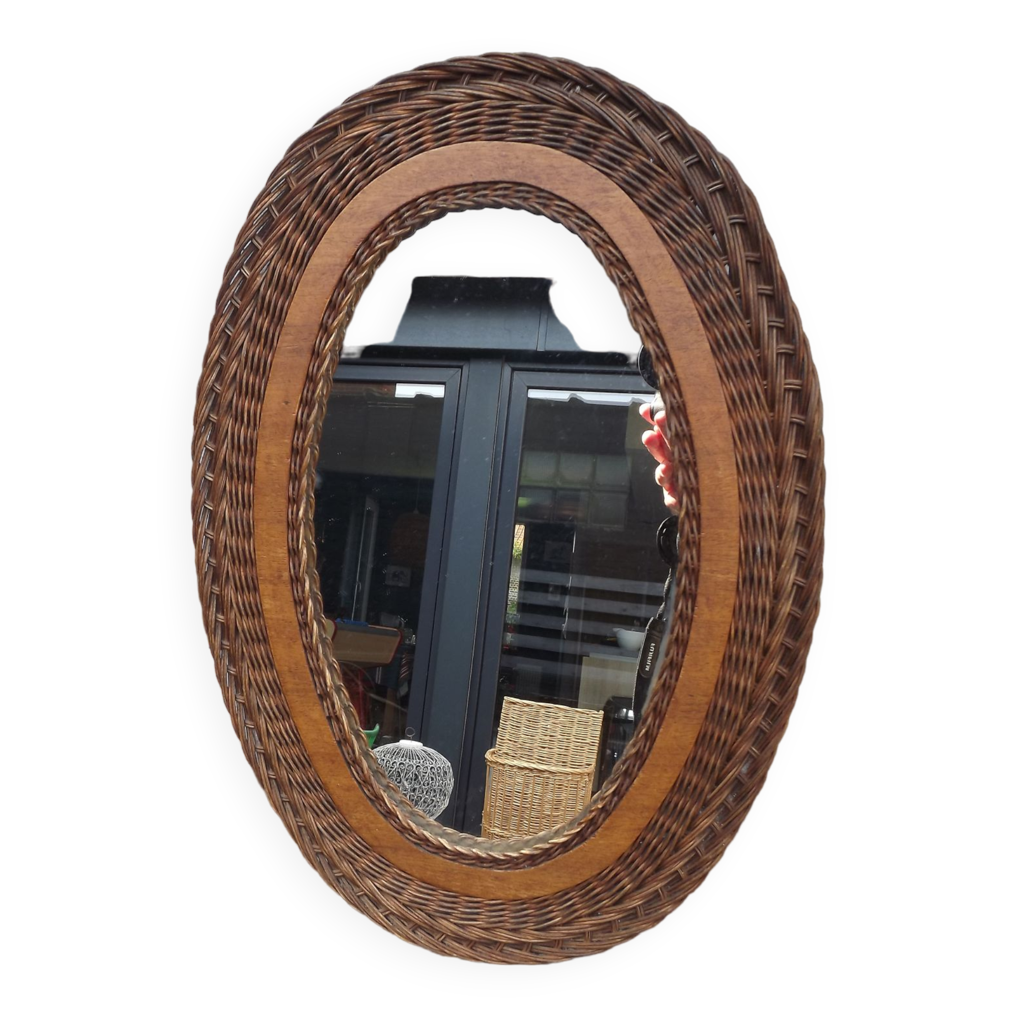Wicker mirror 60s vintage 52x36cm