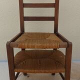 Vintage wooden prayer chair, double woven straw, lift-up seat