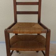 Chaise de prière vintage en bois, paille tressée double, siège relevable