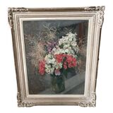 Bouquet de fleurs huile sur carton