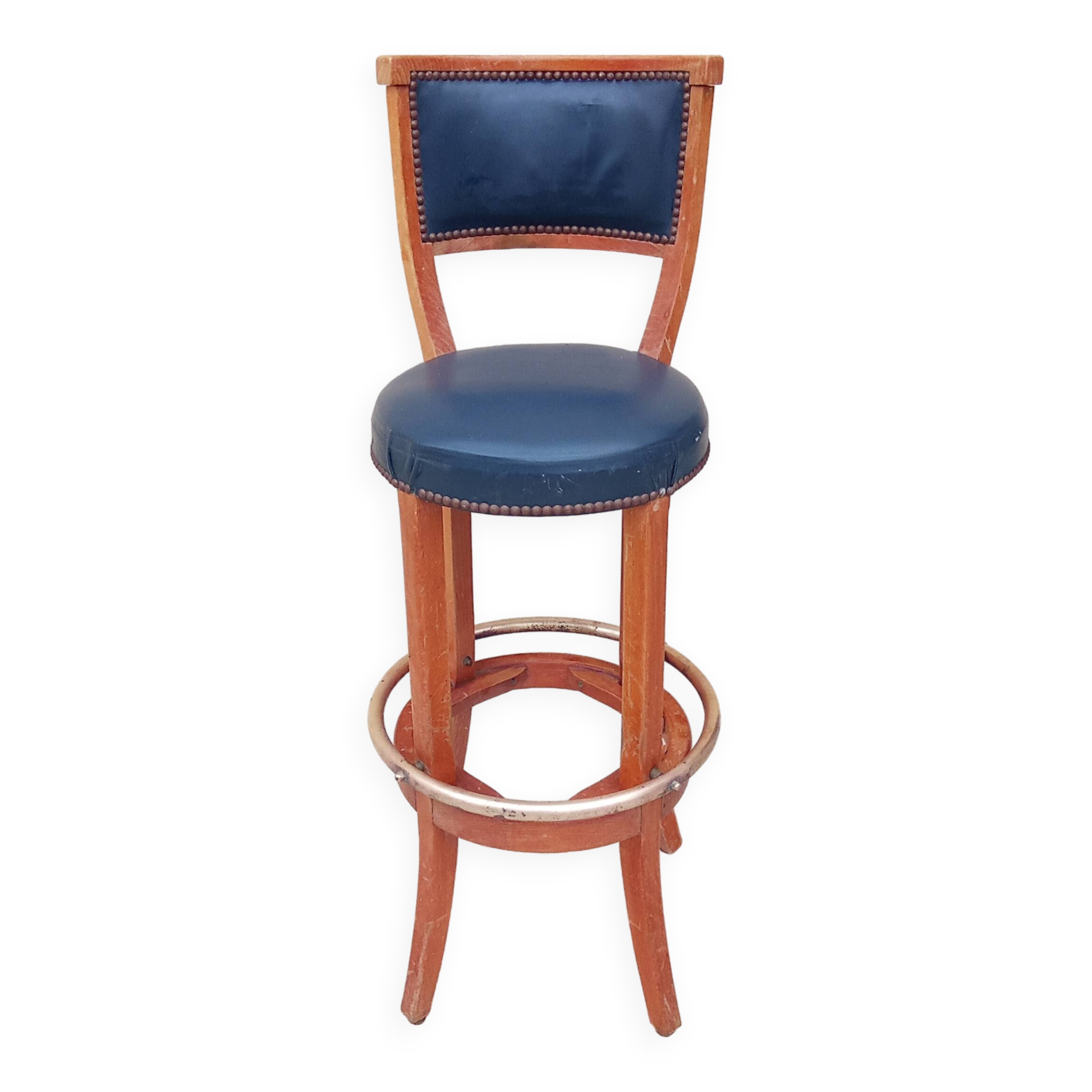 Vintage wood and antique brass bar stool