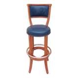 Tabouret de bar vintage bois et laiton ancien