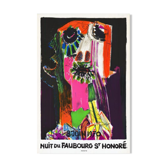 Affiche originale de Bernard Lorjou Nuit du Faubourg St Honoré, 1970 (grand format)