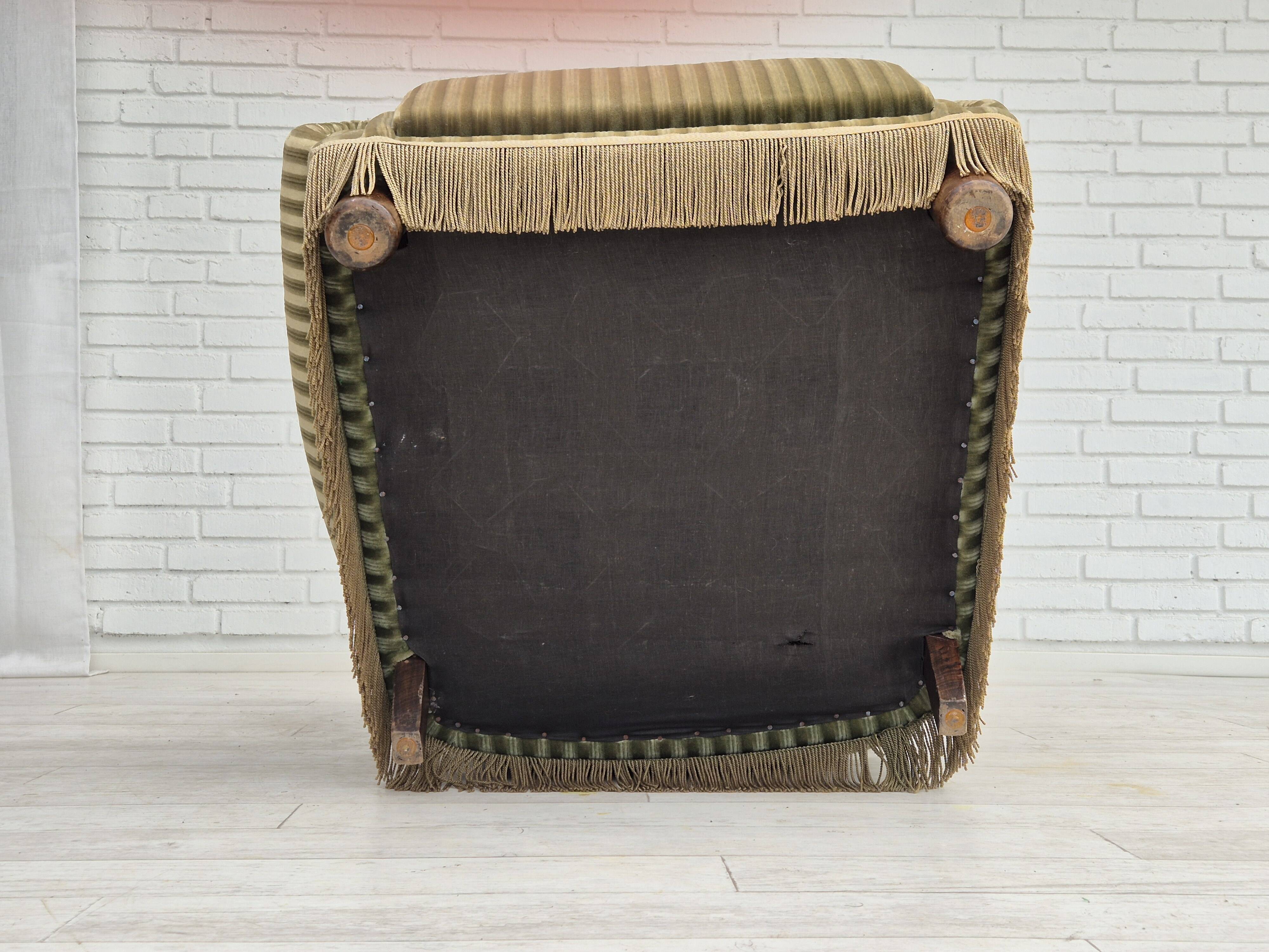 1960s, Danish highback relax armchair, original condition, green furniture velour.