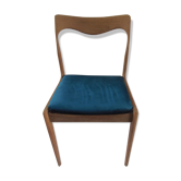 Chaise scandinave en teck et velours ras bleu canard des années 60