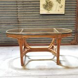 Dining table in rattan and glass 1960
