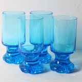 Set of 4 Unique Vintage Bright Blue Glasses / Solid Rare Tumblers / Italy /