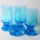 Set of 4 Unique Vintage Bright Blue Glasses / Solid Rare Tumblers / Italy /