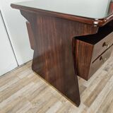Executive Art Decò desk in exotic wood, glass, and brass