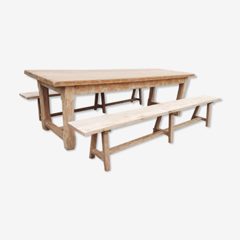 Oak farmhouse table with benches