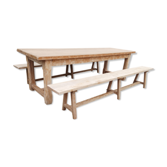 Oak farmhouse table with benches