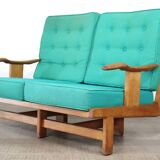 Rare Guillerme & Chambron Solid Oak Sofa, France 1960s