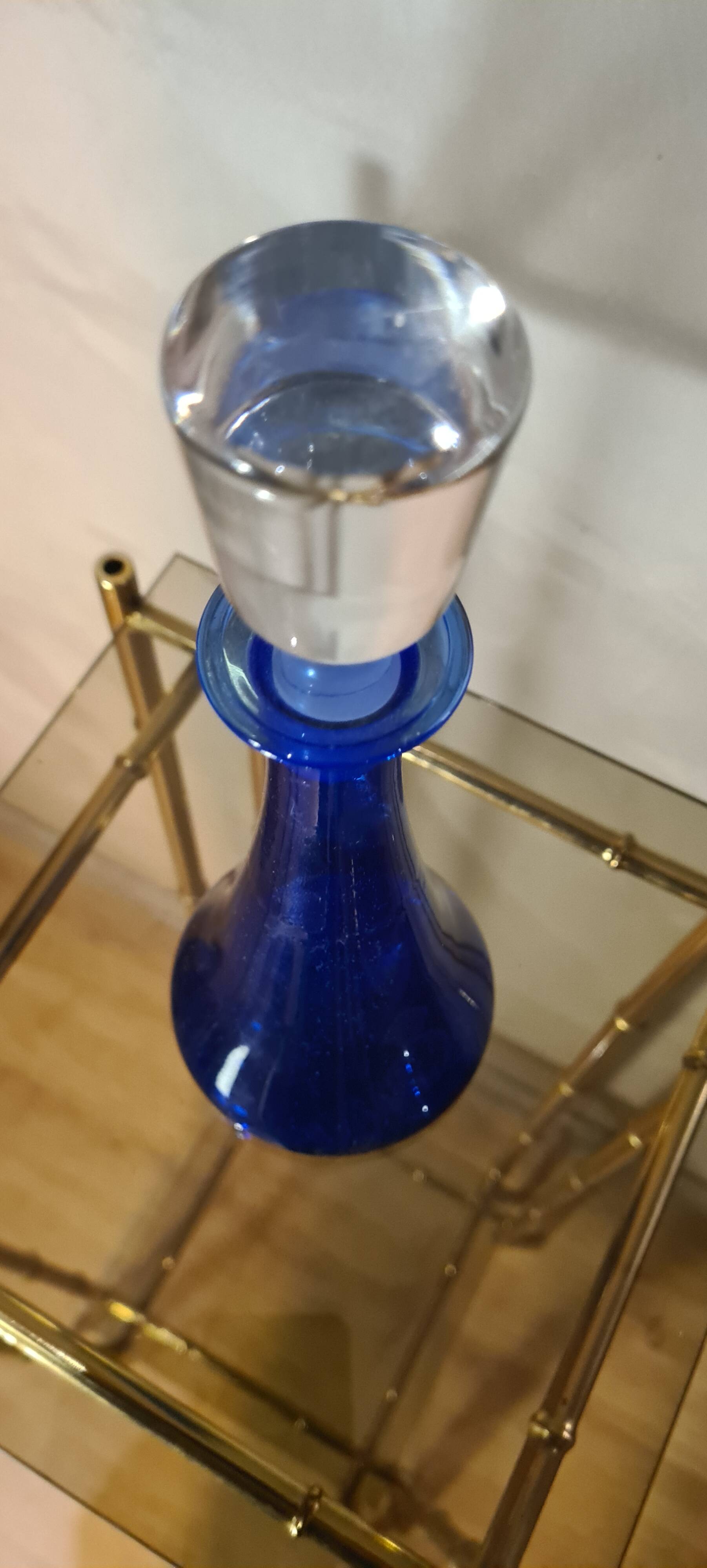 Cobalt blue glass carafe