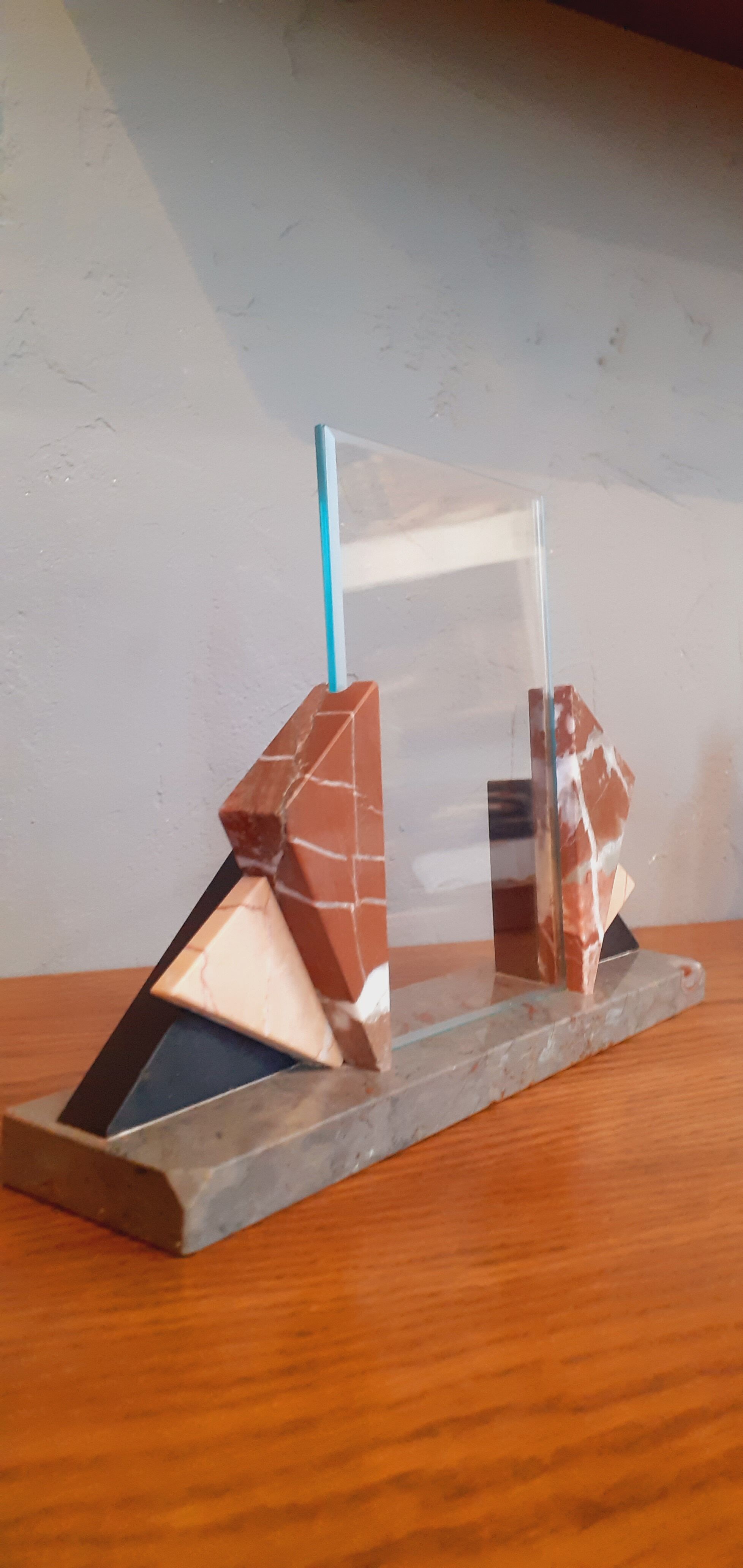 1940 art deco photo holder frame in marble and beveled glass
