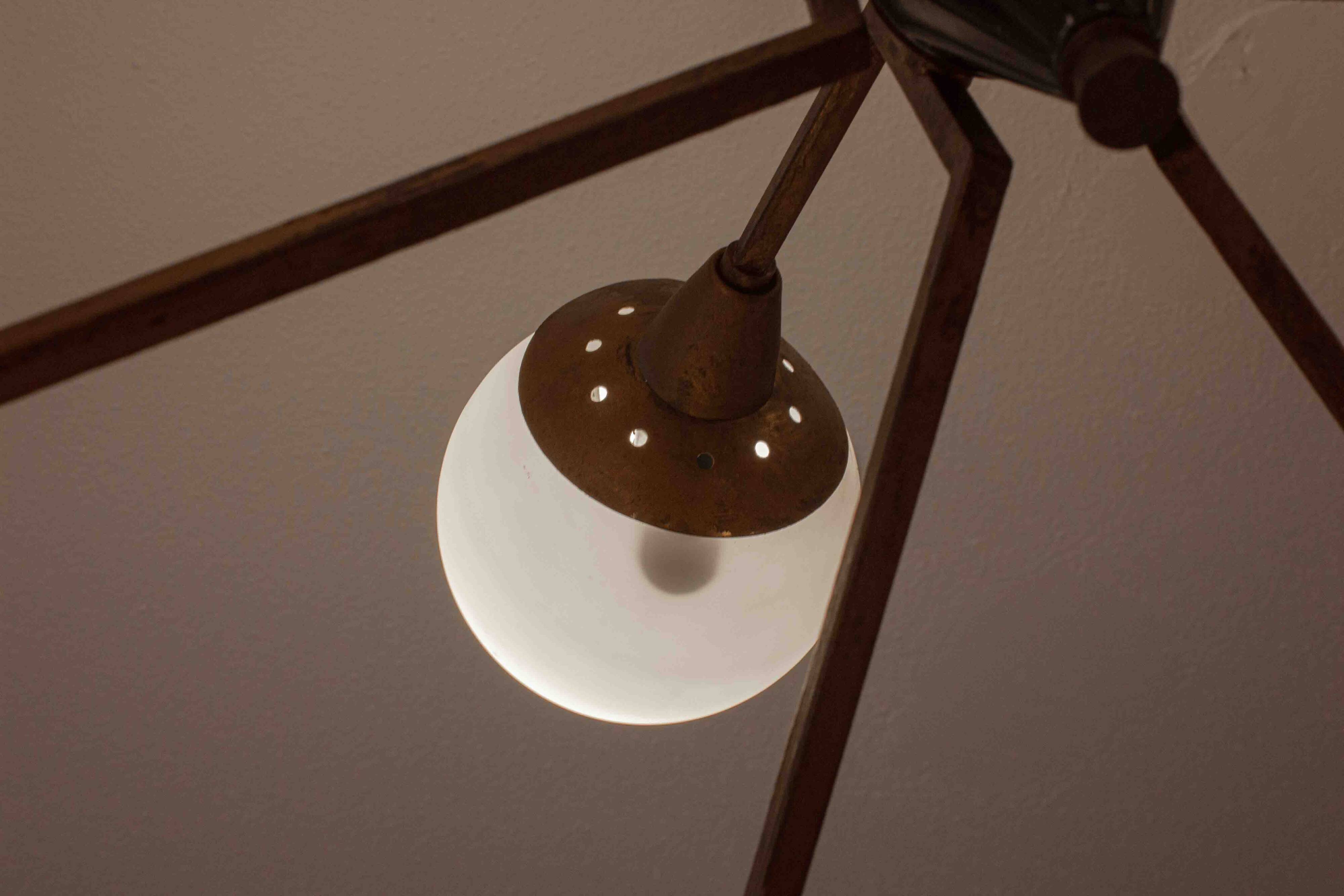 Impressive brass chandelier with opaline globes, Italy 1960s