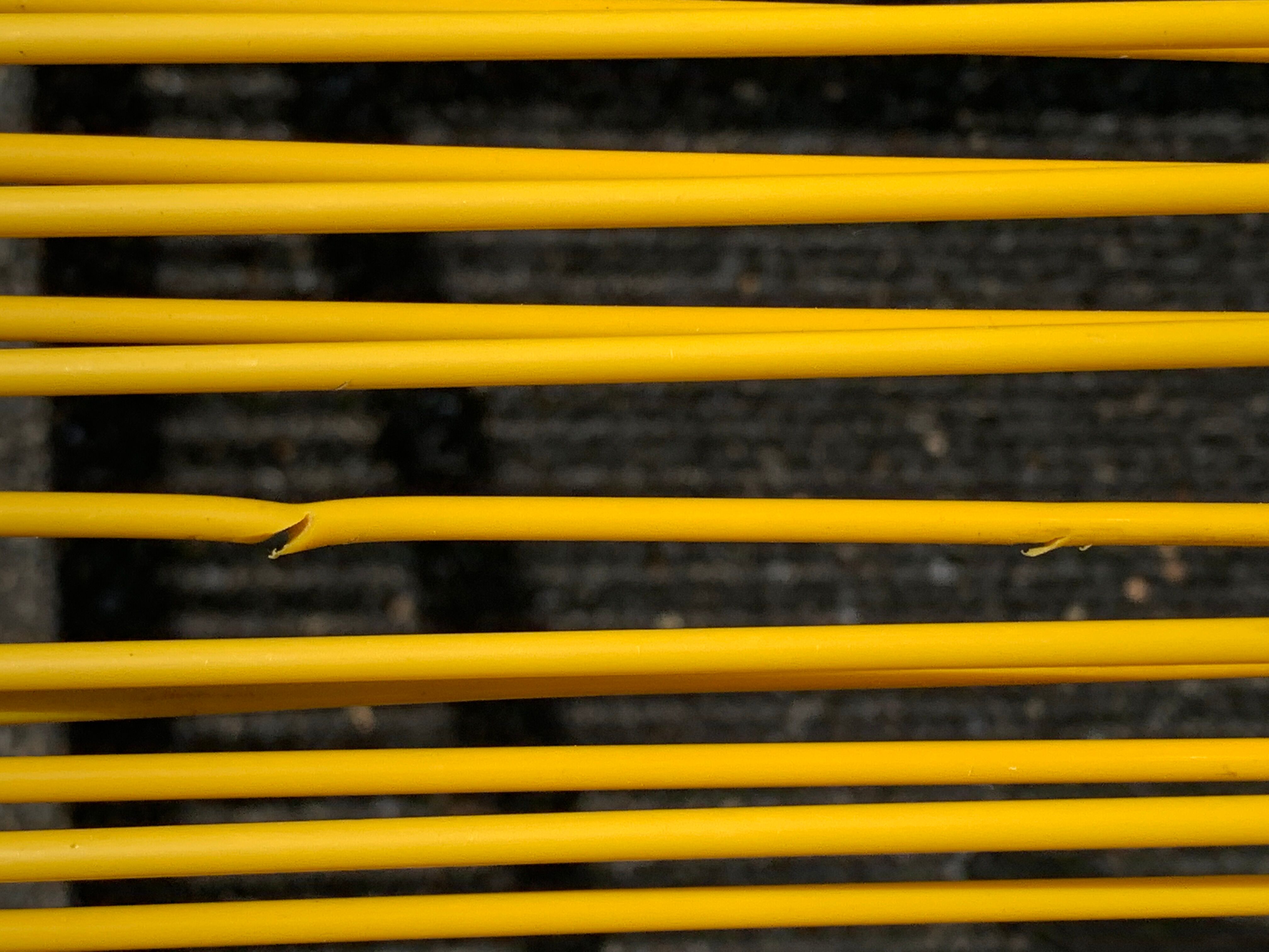 6 yellow and stackable armchairs, scoubidou by Dupré Perrin