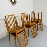 Lot de 6 chaises en hêtre massif vintage bois bicolore design annee 60