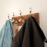 Wall-mounted coat rack with 8 hooks – vintage style – stained wood & metal