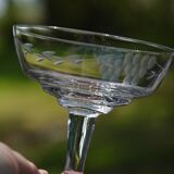 4 original antique champagne glasses in Belgian engraved glass