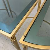 Table basse néoclassique en laiton et verre fumé, 1970