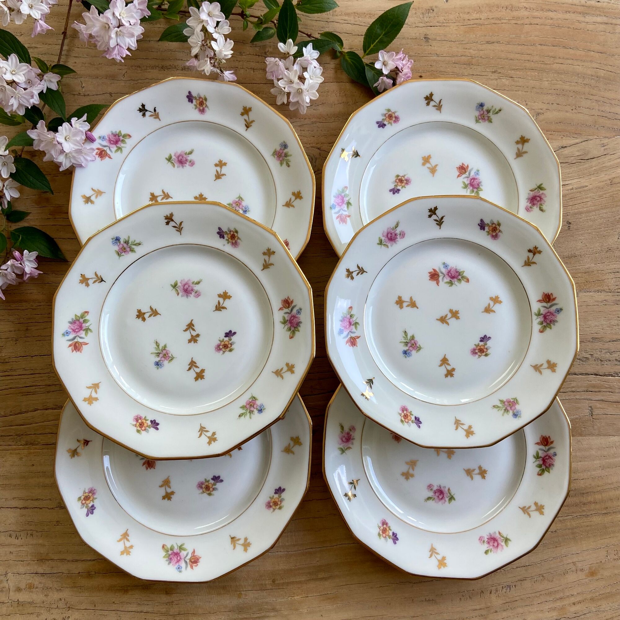 6 dessert plates porcelain france vintage