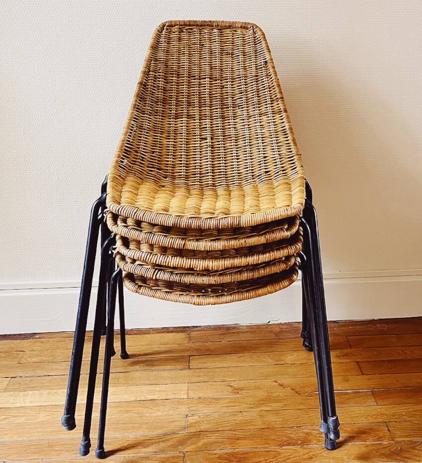 Ensemble de 5 chaises "Basket" par Gianfranco Legler, années 1950