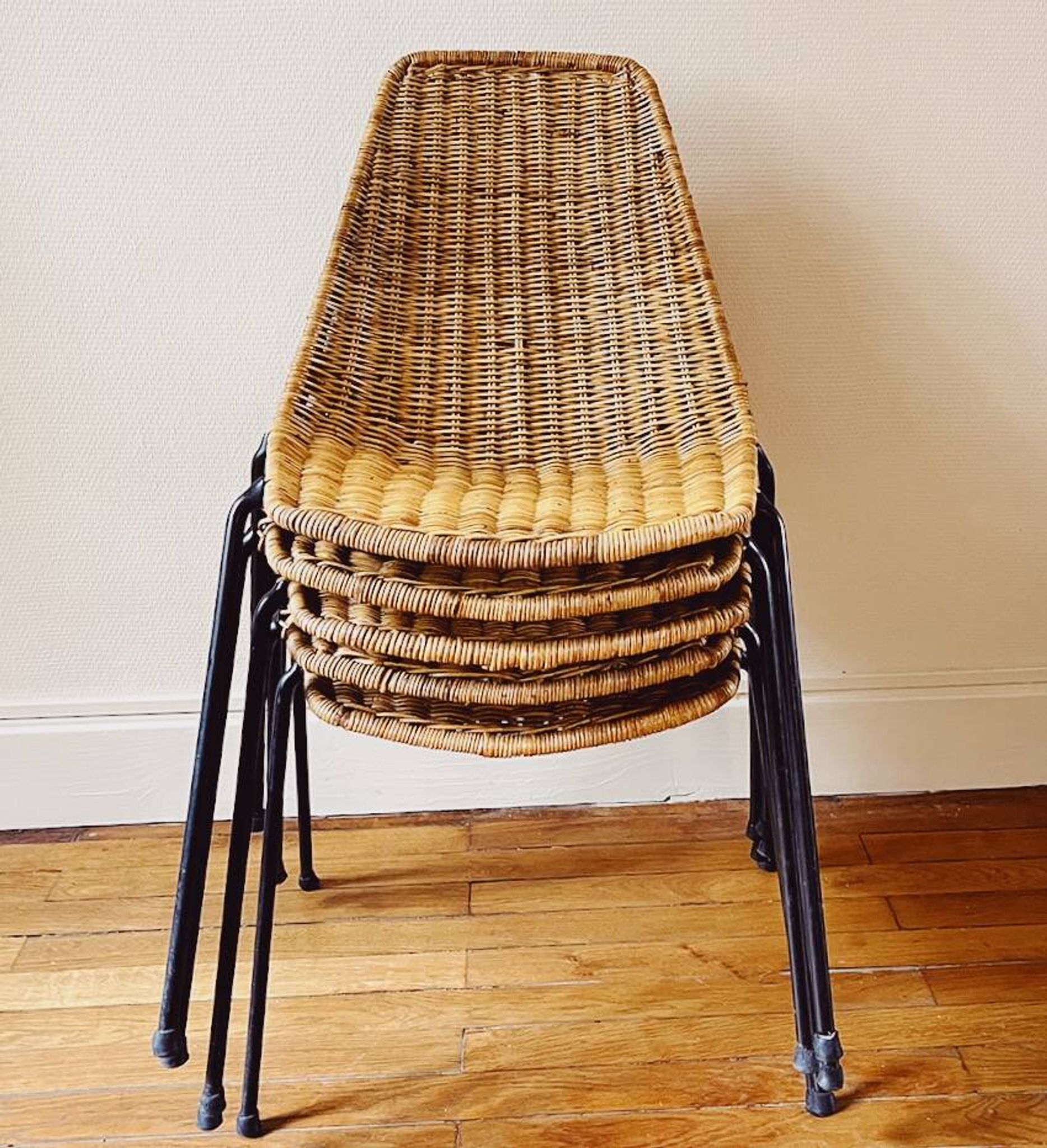 Ensemble de 5 chaises "Basket" par Gianfranco Legler, années 1950