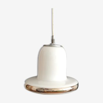 Danish modern mid century white opal hanging lamp