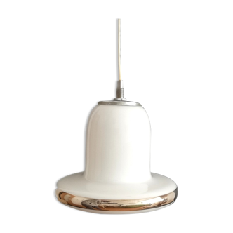 Danish modern mid century white opal hanging lamp