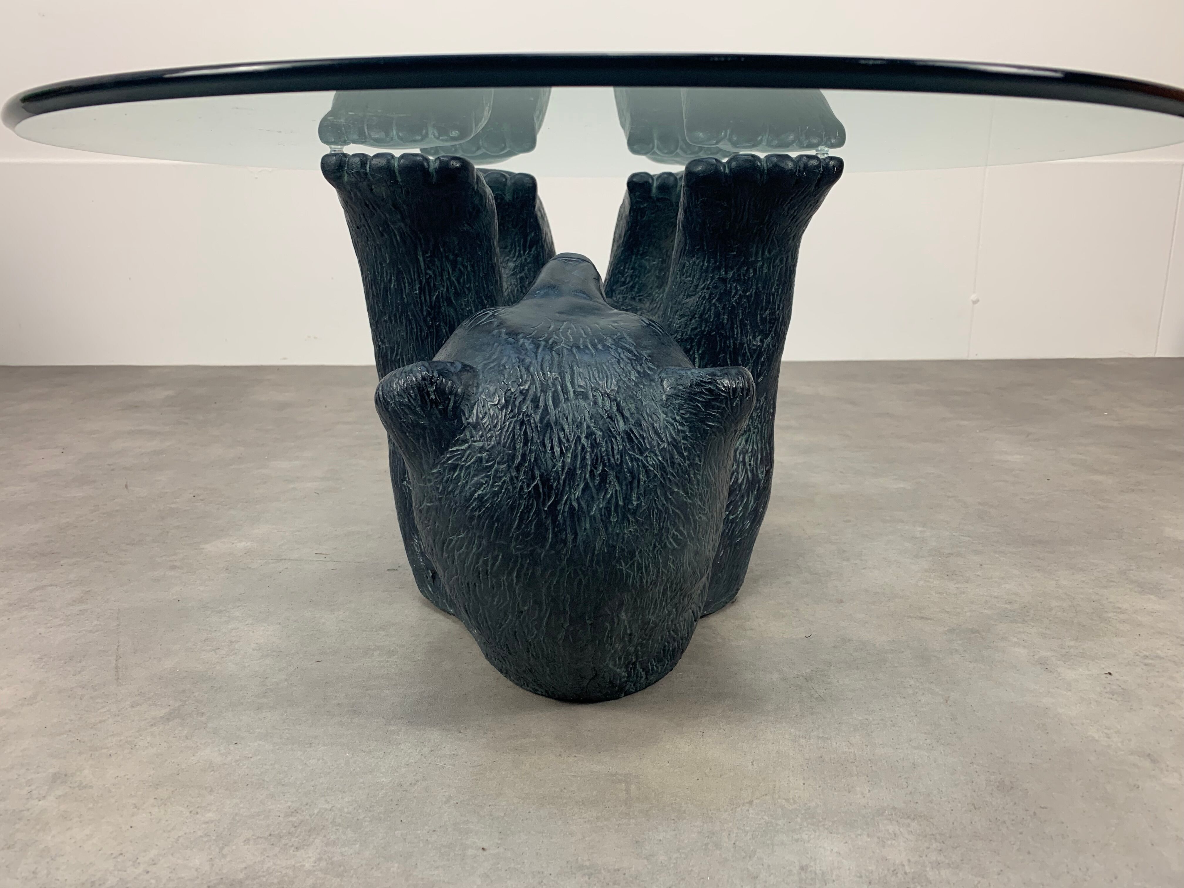Bear coffee table, vintage glass top