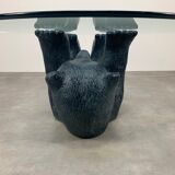 Bear coffee table, vintage glass top