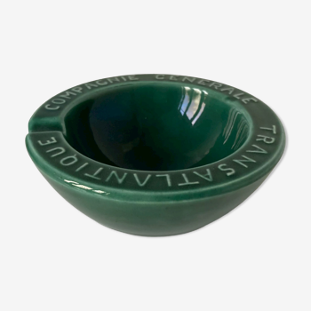 Beautiful ashtray of the Compagnie Générale Transatlantique in bottle green glazed earthenware