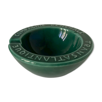 Beautiful ashtray of the Compagnie Générale Transatlantique in bottle green glazed earthenware