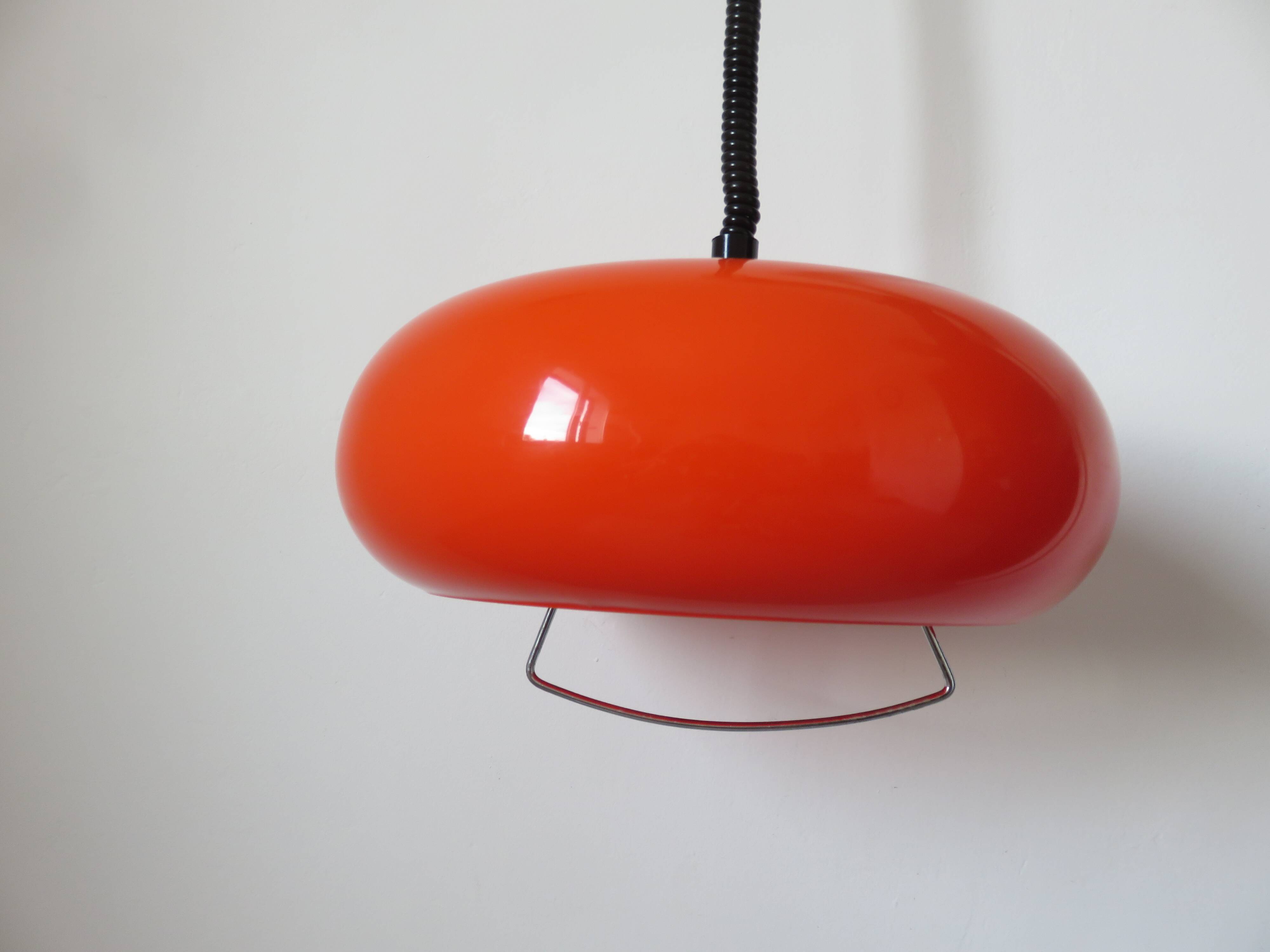 Orange perspex and chrome metal pendant light, space age, 1970
