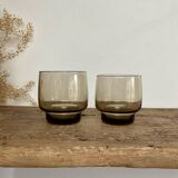 6 small LUMINARC France smoked glass glasses