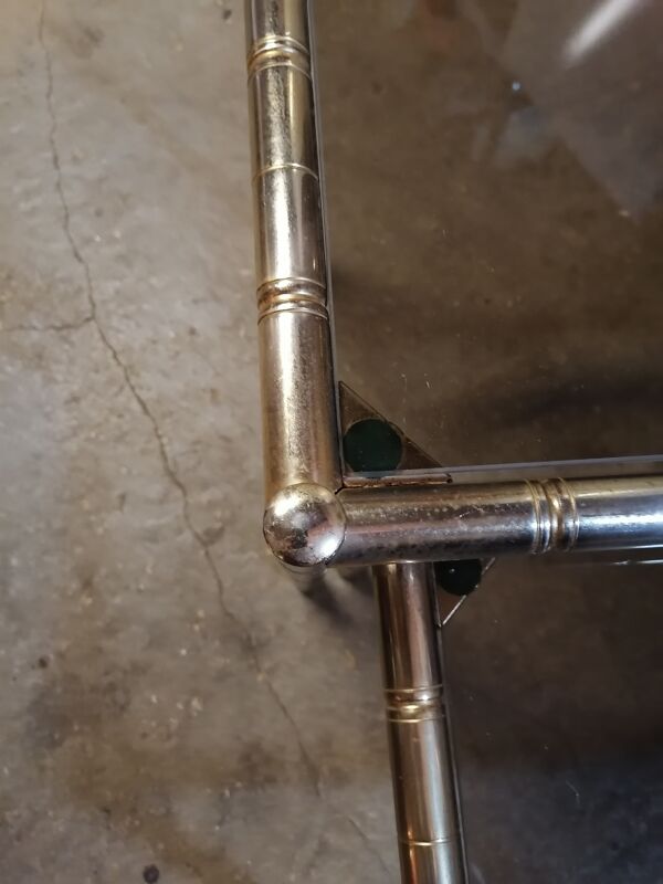 2 tables gigognes laiton style bambou verre fumé 1960 1970