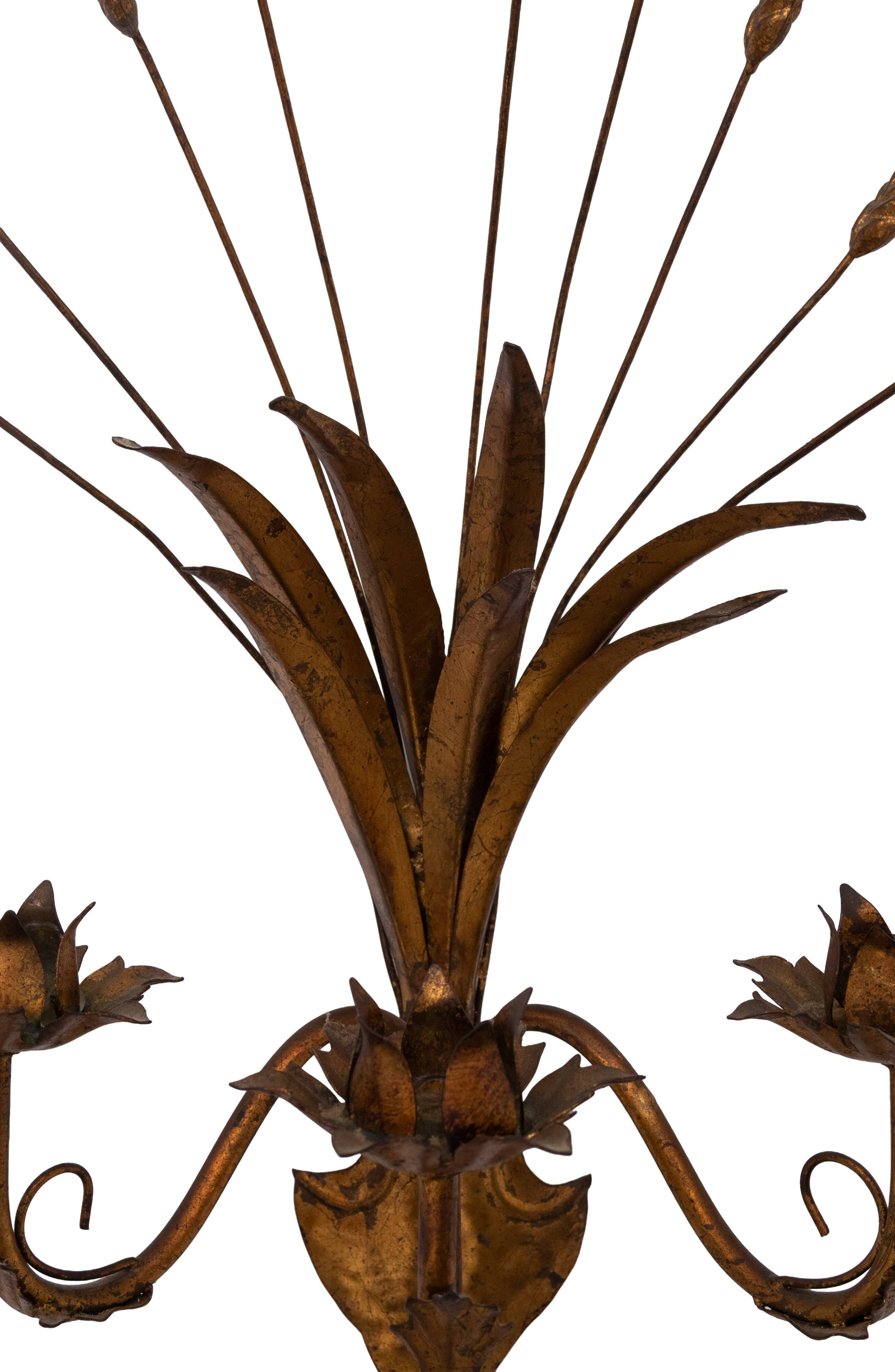 Stunning Italian Gilt Metal Wheat Sheaf candle Wall Sconce 1950s