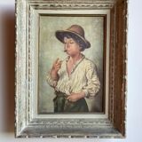 Old painting, portrait of a young man, monogrammed DN dated 1906
