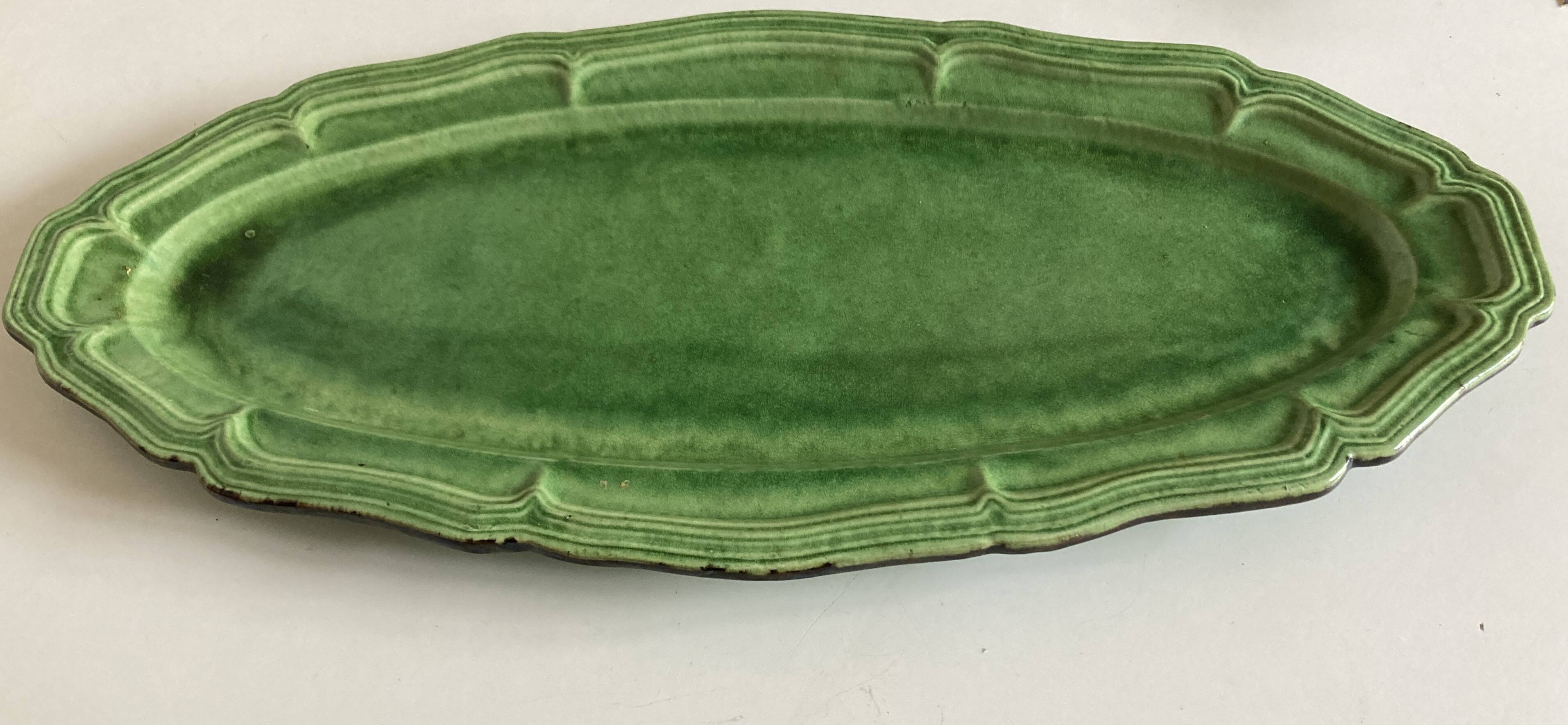 Dieulefit XXXL glazed earthenware dish with fluting 1950