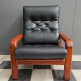 Ensemble de deux fauteuils danois en teck et cuir par HS Danemark 1970s