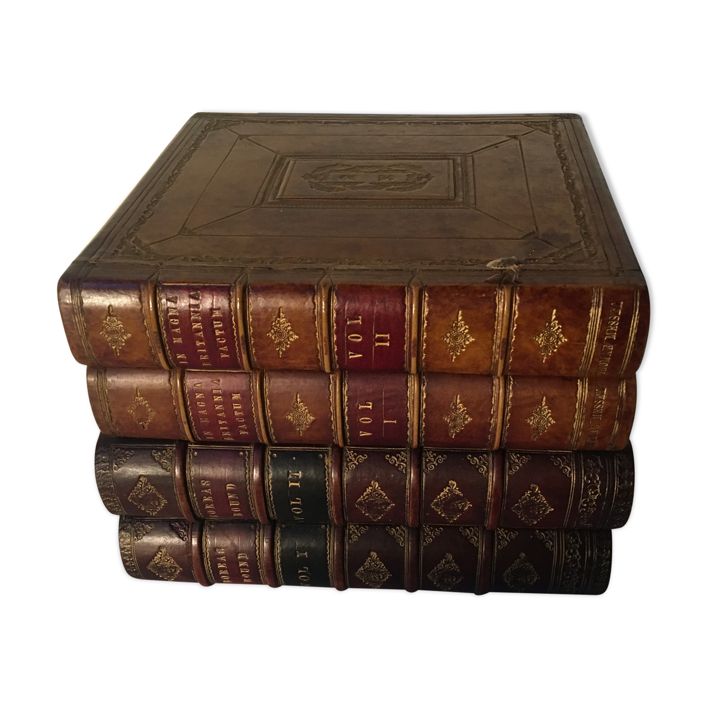 Stacked book ice bucket made of wood and leather