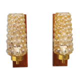 Pair of wall lamps, in teak, brass and bubble glass, Danish, from the 50-60s