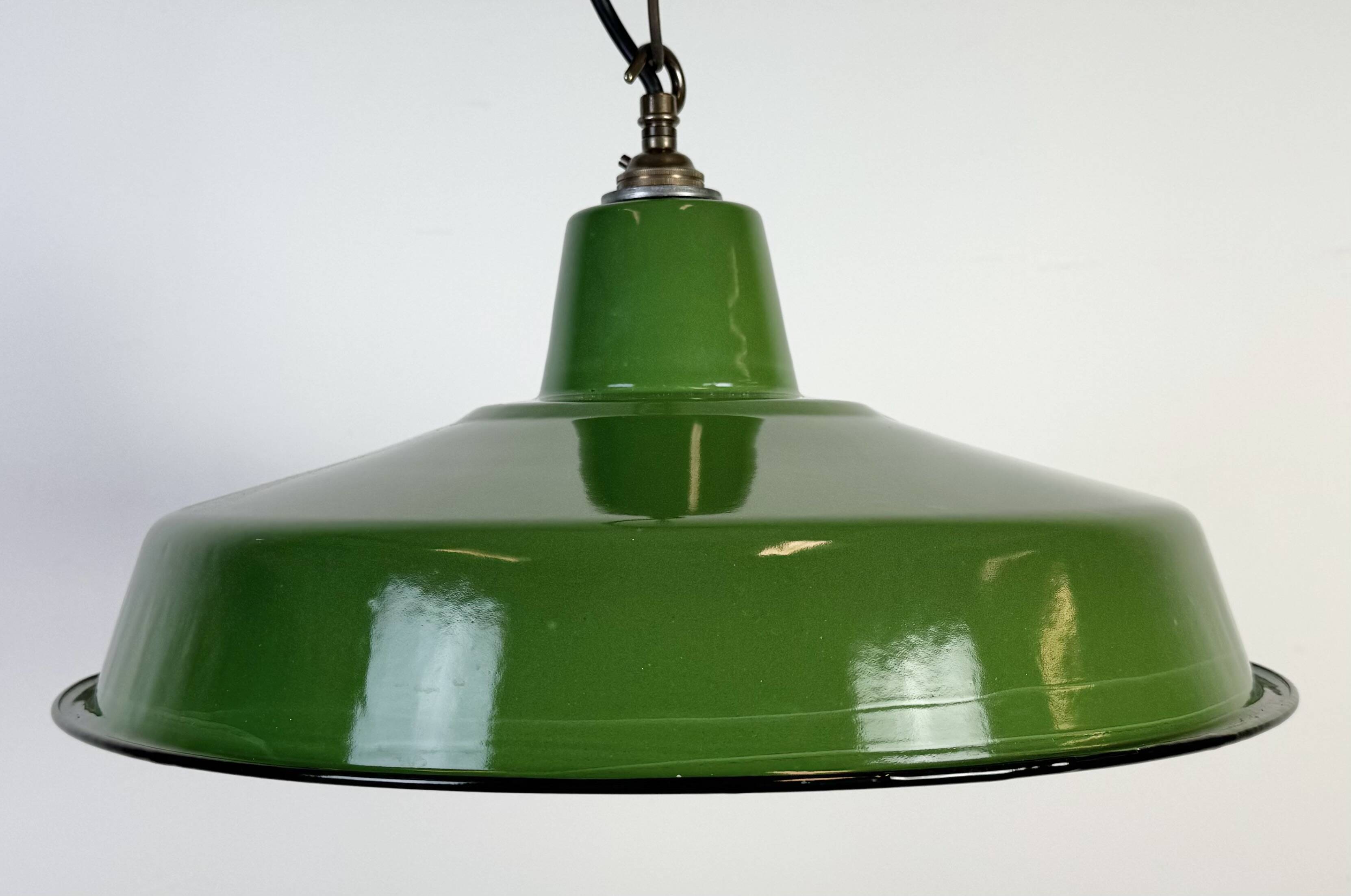 Industrial Green Enamel Factory Pendant Lamp, 1960s
