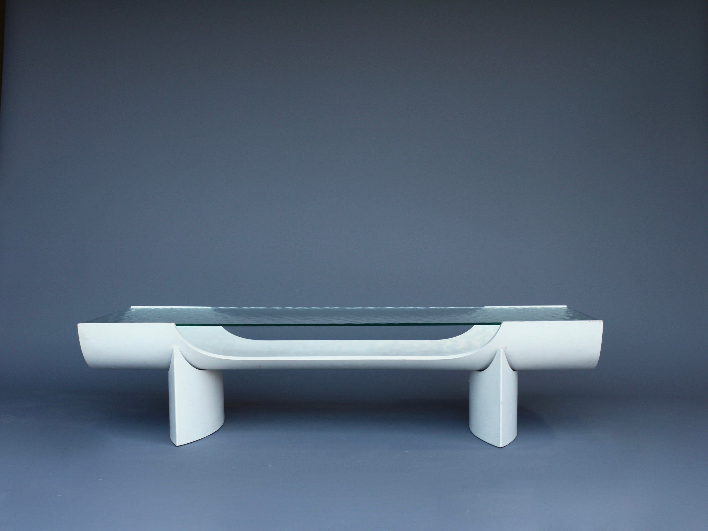 Table basse en contreplaqué et verre années 1960